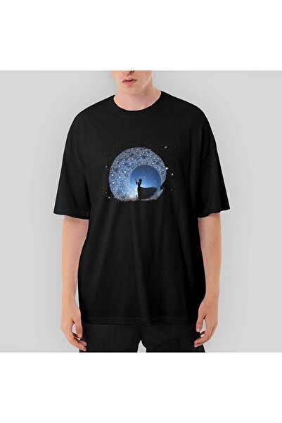 CrowsGate تي شيرت نسائي أسود كبير الحجم يشاهد النجوم في السماء