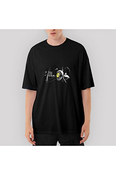 CrowsGate تي شيرت فيراري ستيرينغ ويل أسود كبير الحجم