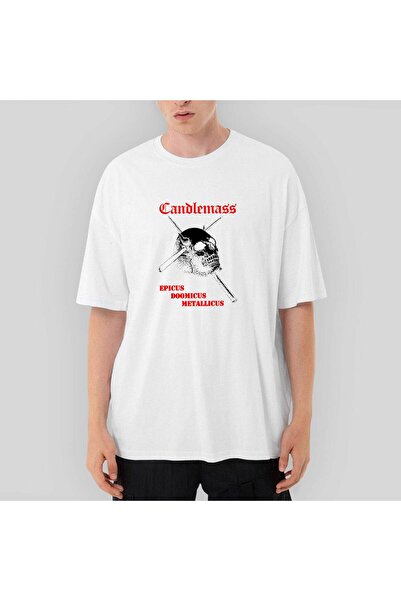 Generic Brand تي شيرت أبيض كبير الحجم من Candlemass Epicus Doomicus Metallicus