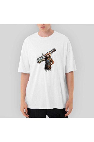 CrowsGate Μπλουζάκι Rocket Raccoon Body oversized Λευκό Μ