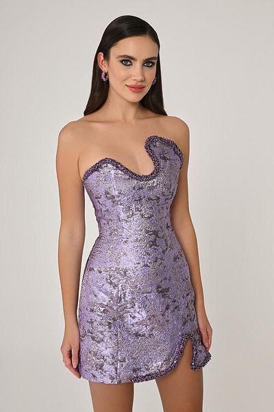 ALFABETA Women's Woven Polyester Blended Night Stylish Lila Evening Dress & Graduation Dress Ab6517-Lila