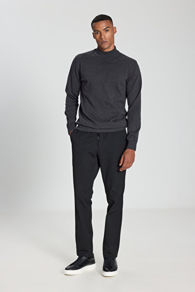 ALTINYILDIZ CLASSICS Pulover pentru bărbați, din bumbac, antracit-melange, cu croiala normală, cu jumătate de gât țesut