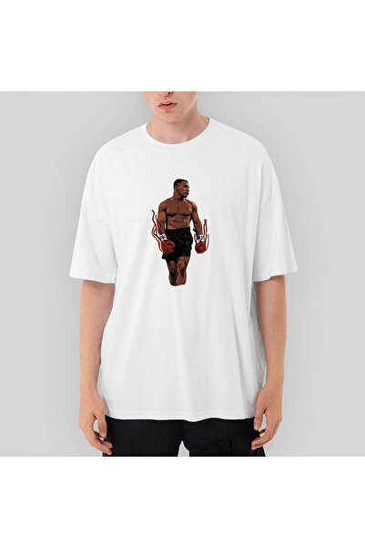 CrowsGate Mănuși de box Mike Tyson Fire supradimensionat Tricou alb L