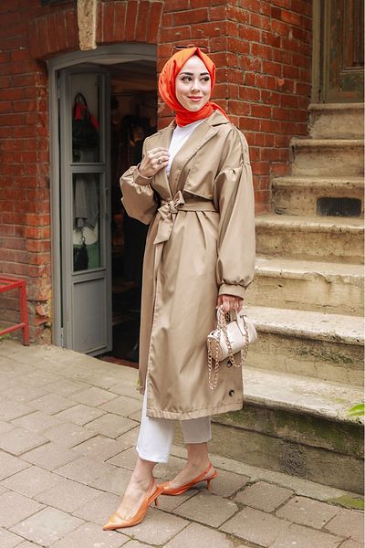 suffemoda Balonkol Trench Coat with Button Detail on the Sides