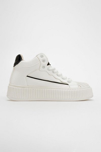 Ccway White Black Women's Sports Shoes - Lacing Stone Detail