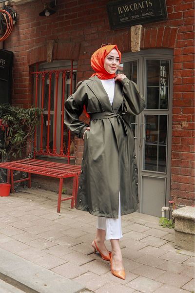 suffemoda Balonkol Trench Coat with Button Detail on the Sides