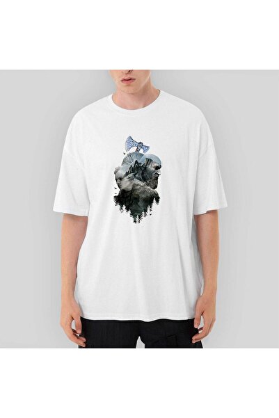 CrowsGate God Of War Ragnarok Atreus Kratos Silhouette Tricou alb supradimens...
