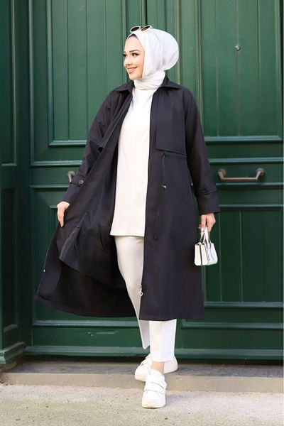ALNİSS COLLECTİON Γυναικεία καμπαρντίνα με γιακά με φερμουάρ και λεπτομέρεια ζώνης στο μανίκι