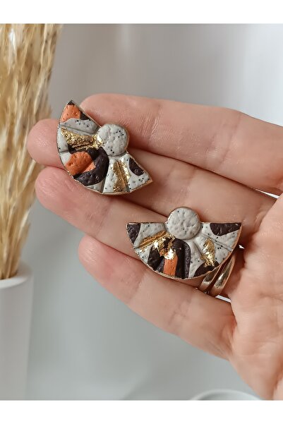 La fee aksesuar Çelik Küpe Aparat Yelpaze Küpe - Leopar Desen Polimer Kil Küpe