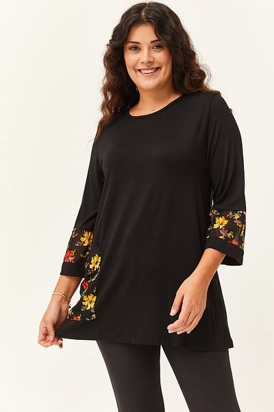 Ebsumu Γυναικεία μπλούζα Plus Size με μανίκια και τσέπες και λεπτομέρεια κεντήματος