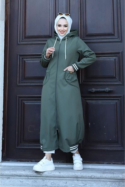ALNİSS COLLECTİON Αδιάβροχο ολόσωμο μακρύ παλτό με ριμπ λεπτομέρεια με φερμουάρ