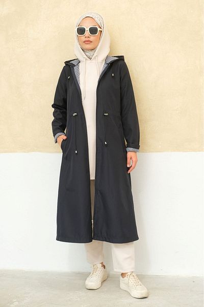 ALNİSS COLLECTİON Plus Size Zippered Self Lined Long Hijab Trench Coat