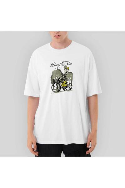 CrowsGate Tricou alb cu desen animat Rider Bike supradimensionat S