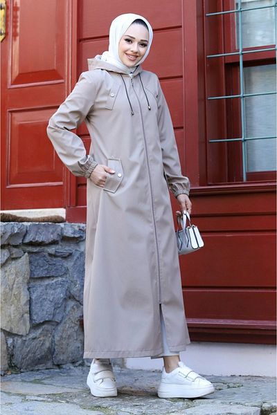 ALNİSS COLLECTİON Armine Long Trench Coat with Front Pocket Detail