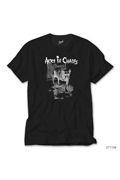 WAKHA أليس في سلاسل الكلب تي شيرت أسود