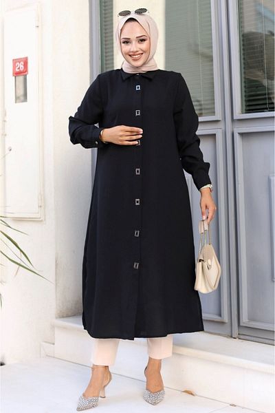 ALNİSS COLLECTİON تونيك حجاب طويل - أزرار مربعة