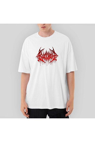 CrowsGate تي شيرت أبيض كبير الحجم بشعار حمام الدم باللون الأحمر S