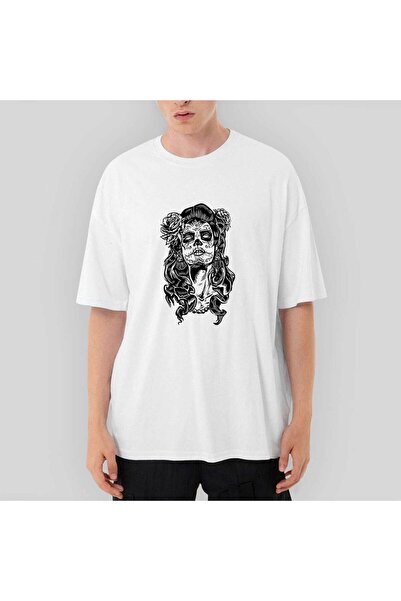 Generic Brand Λευκό μπλουζάκι La Calavera Catrina oversized