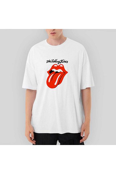 CrowsGate The Rolling Stones Logo Oversize White T-Shirt