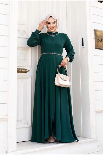 ALNİSS COLLECTİON Mevlana Model Hijab Ferace - Ριγέ Λεπτομερές σχέδιο μέσης