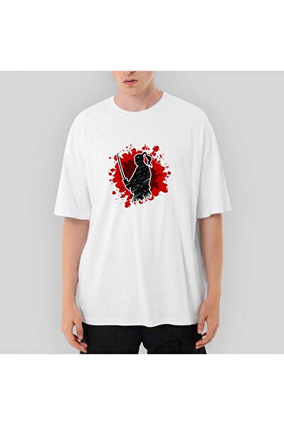 CrowsGate تي شيرت ساموراي إقليدس أبيض كبير الحجم