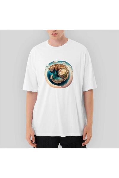 CrowsGate Tricou alb supradimensionat Planet