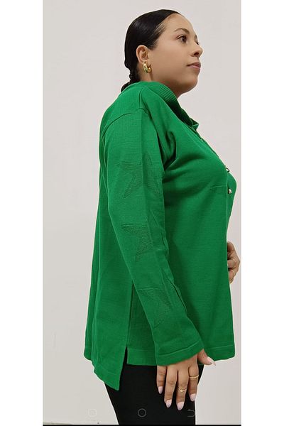 AKŞEN GİYİM Plus Size Seasonal Thin Knitwear Woven Hooded Star Printed Tunic Size Sweater