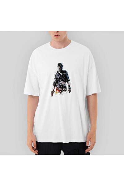 CrowsGate Λευκό μπλουζάκι Uncharted 4 Nathan Drake Silhouette oversized