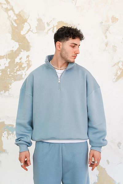 HAFKAGİYİM Hanorac oversize cu jumătate de fermoar, albastru baby