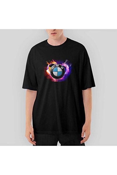 CrowsGate Μπλουζάκι BMW με πολύχρωμο λογότυπο καρδιάς oversized σε μαύρο χρώμα