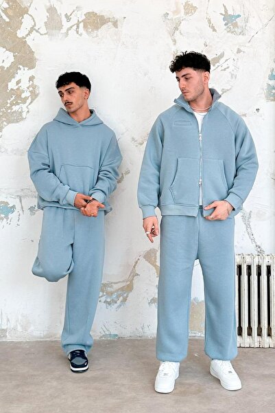 HAFKAGİYİM Baby Blue Cozy Basic Φούτερ με διπλό φερμουάρ Oversize