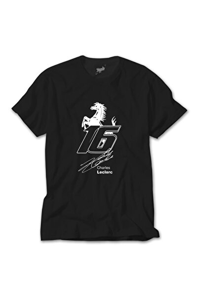 CrowsGate Tricou negru Charles Leclerc Ferrari supradimensionat S