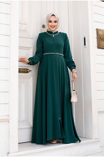 ALNİSS COLLECTİON Mevlana Model Hijab Ferace - Ριγέ Λεπτομερές σχέδιο μέσης