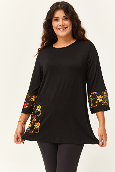 Ebsumu Γυναικεία μπλούζα Plus Size με μανίκια και τσέπες και λεπτομέρεια κεντήματος