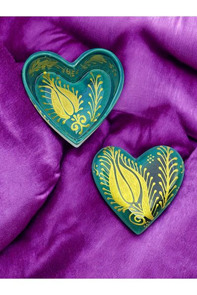 sharp&art Golden Tulip Hand Embroidered Ceramic Jewelry Box, 2 Different Models (Heart:10 Cm*5,5 cm) (Hexagon: 11,5 Cm*5,5 cm)