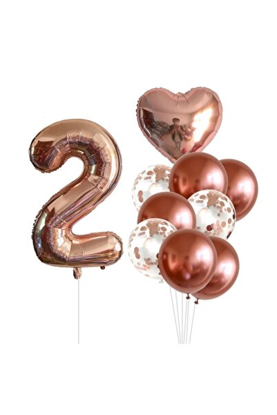 Öztürkpartievi 1 Year Old Birthday Rosegold Balloon Set
