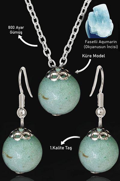 Erilsa Certified Faceted Aquamarine Stone Necklace and Earring Set