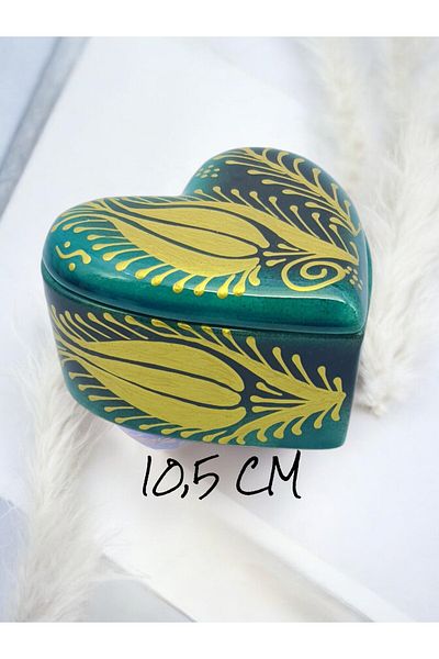 sharp&art Golden Tulip Hand Embroidered Ceramic Jewelry Box, 2 Different Models (Heart:10 Cm*5,5 cm) (Hexagon: 11,5 Cm*5,5 cm)