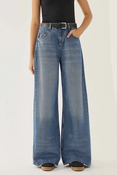 Hiccup Pantaloni din denim cu efect de spălare cu picioare largi