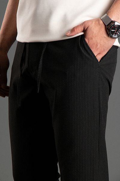 JR9 Men's Black Striped Seersleeve Linen Pants