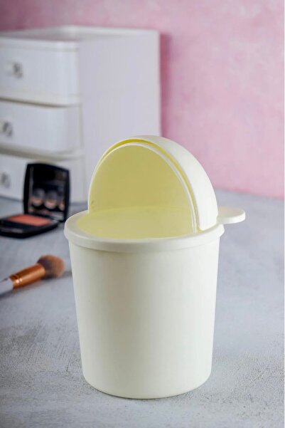 Melsem White Mini Desktop Trash Can 1 Lt for Children for Office Study Desk with Table Top Teddy Bear