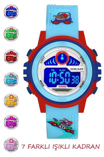 Daniel Klein Danıel Kleın- Light Blue Children's Wristwatch with Alarm and Stopwatch, 7 Different Lights for Age 5-10