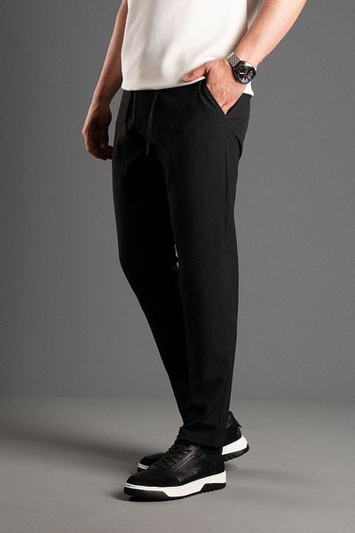 JR9 Men's Black Striped Seersleeve Linen Pants