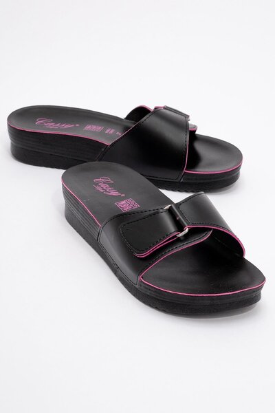 Ccway Black Fuje Women's Slippers - Single Velcro