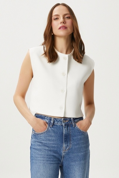 Ritnice Kadın Power Ekru Astarlı Dokuma Yelek