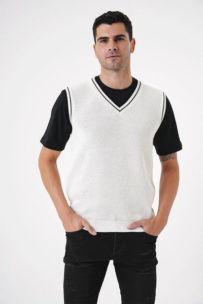 CHUBA Men's V-Neck Thessaloniki Knit Standard Fit Regular Cut Knitwear Sweater White 25W2003