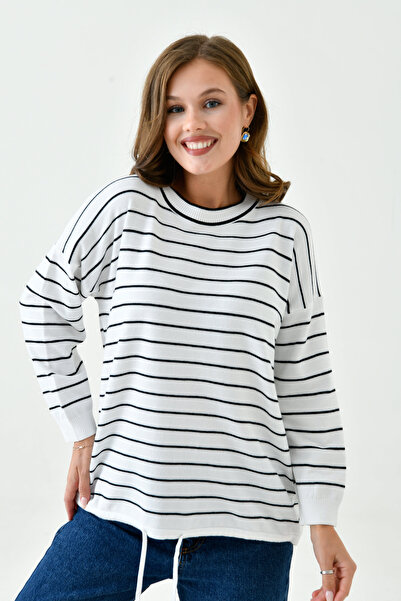 Moda Amore Ženski pleteni džemper - Struk Sa naborima Horizontalno Prugasto 713