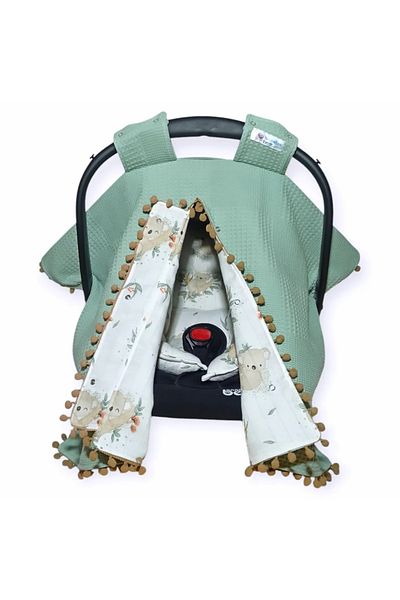 Birmelek Piqued Double Layer Double Sided Pompom Muslin Stroller Cover and Cushion