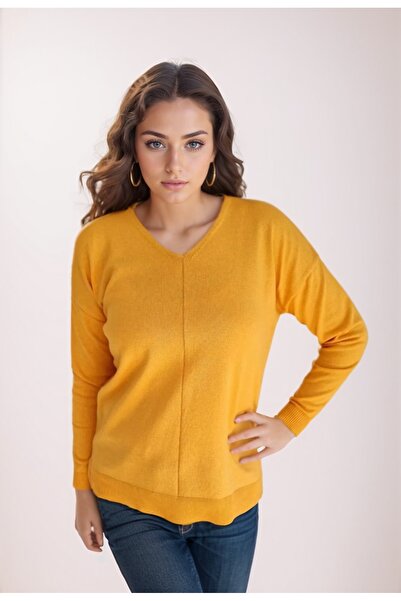 T Guel سترة نسائية رفيعة من القطن البرتقالي برقبة على شكل حرف V