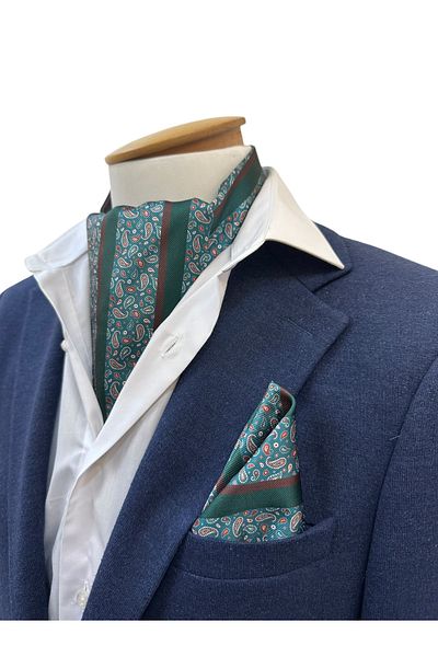 TMFASHİON Men's Retro Shawl Pattern Self-Tied Neck Monşer Ascot Scarf Pocket Handkerchief Set